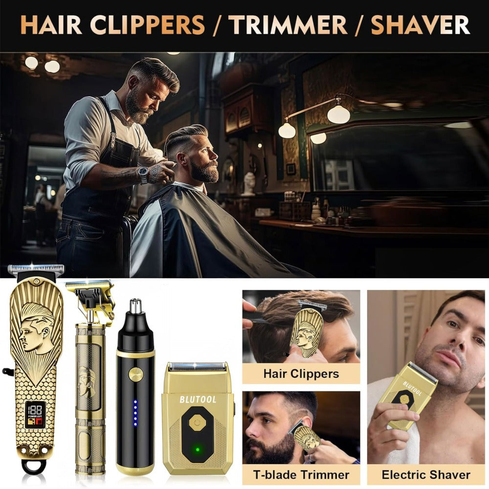 2pcs/4pcs Men's Hair Clipper and Beard Trimmer Bundle with USB- Clippers & LCD Display Trimmer - Barber Kit Suitable for Home, Travel, Ideal Gift for Men, Barber Equipment (Clipper and Trimmer)
