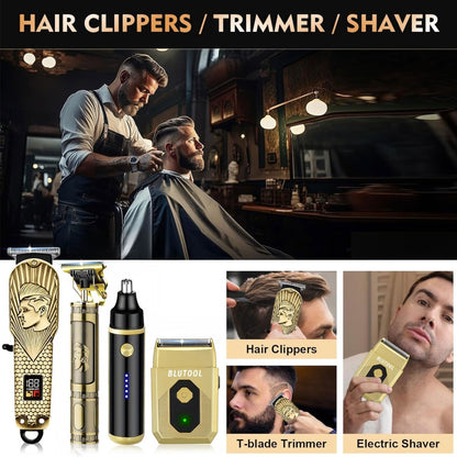 Hair Clipper & Beard Trimmer Set for Men – USB Rechargeable Barber Kit with LCD Display | Professional Home Grooming Bundle, Cordless Hair Clippers & Trimmer Combo | Gift for Men – 2pcs or 4pcs