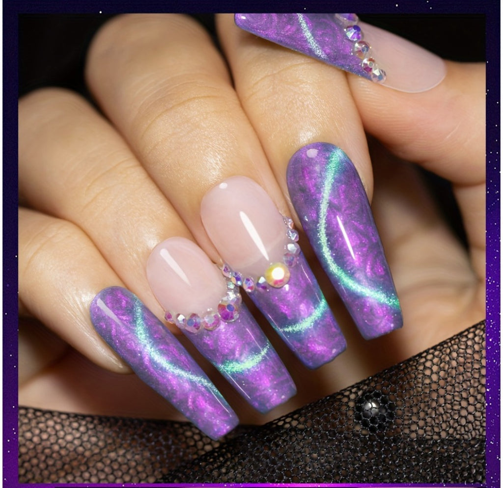 PUENTE 6pcs/set Aurora Shell Thread Cat Magnetic Gel Nail Polish With Magnet Semi-Permanent Nail Art 9D Aurora Glitter Pearl Cat Eye Gel Varnish, Soak Off Light Cured, Manicure Kit For Home Nail Salon Gift For Women