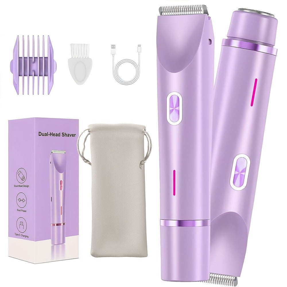 Women'S Dual-Head Electric Shaver, 2-In-1 Trimmer for Bikini Area, Portable And Rechargeable. Includes Precision Trimming Combs for Gentle, Smooth Hair Removal on Face, Arms, Legs, And Bikini Line. Perfect As a Mother'S Day Gift