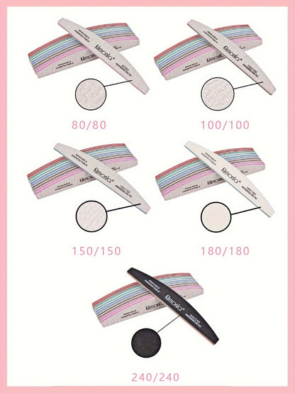 Nail Files & Sanding Strips Set — Half Moon Professional Rolled Nail File, Gray Sanding Bands for Shaping & Buffing | 5 or 10 Pcs with OPP Bag
