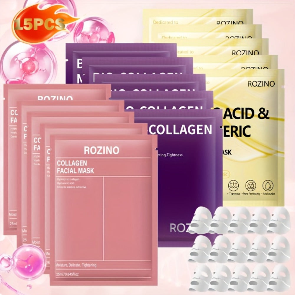 15pcs Bio-collagen Powerful Moisturizing Mask Set, Deeply Moisturizes The Skin, Making The Face More Hydrated, Delicate And Bright, It Is Suitable For Dry, Dull And Sagging Skin, Facial Skin Care, Collagen Mask, Facial Masks For Men And Women