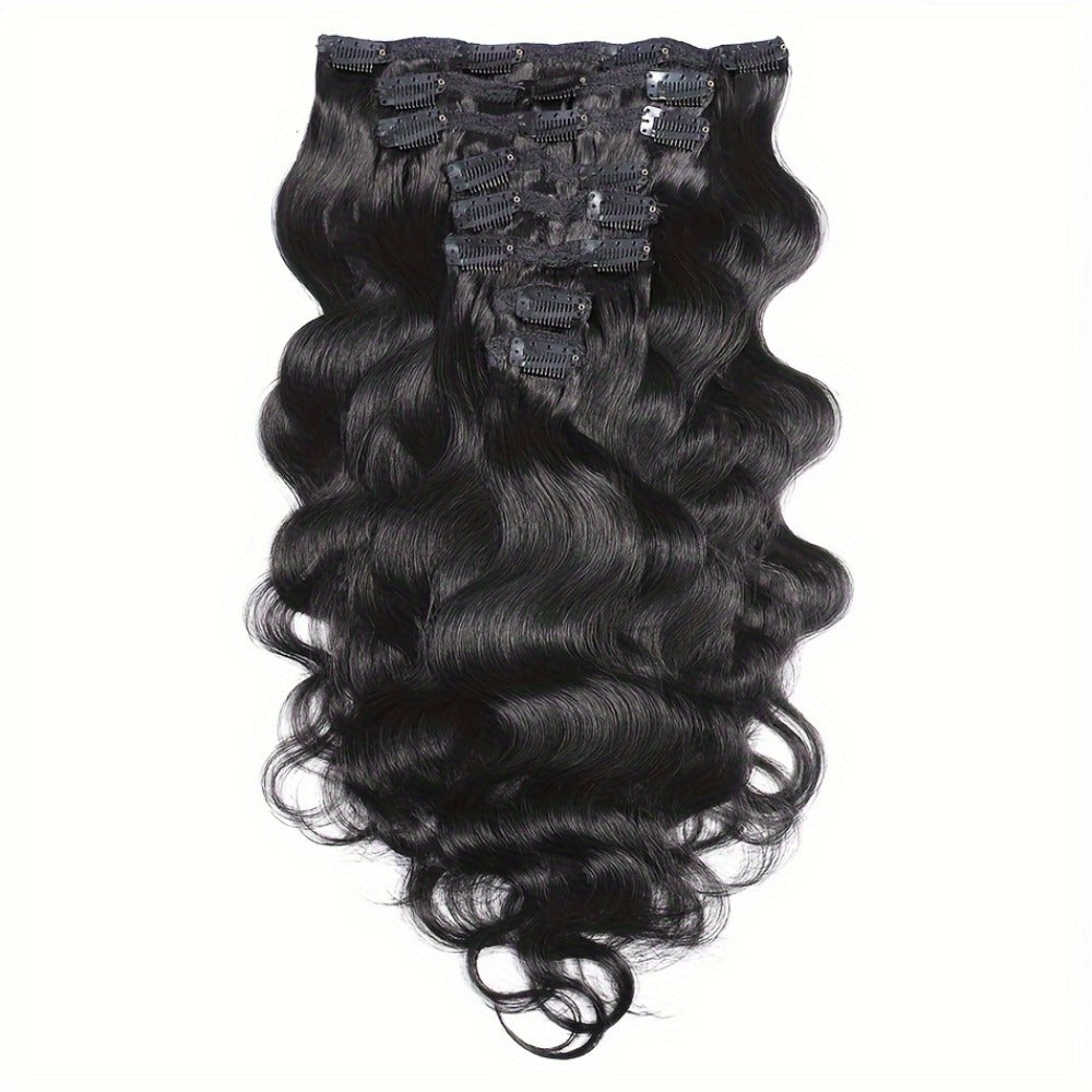 Clip In Human Hair Extensions Body Wave 8pcs 120g Full Head Real Human Hair Clip Ins Women Natural Black 1B Straight 12-26 Inch Thick Voluminous Seamless Blend
