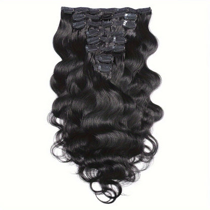 Clip In Human Hair Extensions Body Wave 8pcs 120g Full Head Real Human Hair Clip Ins Women Natural Black 1B Straight 12-26 Inch Thick Voluminous Seamless Blend