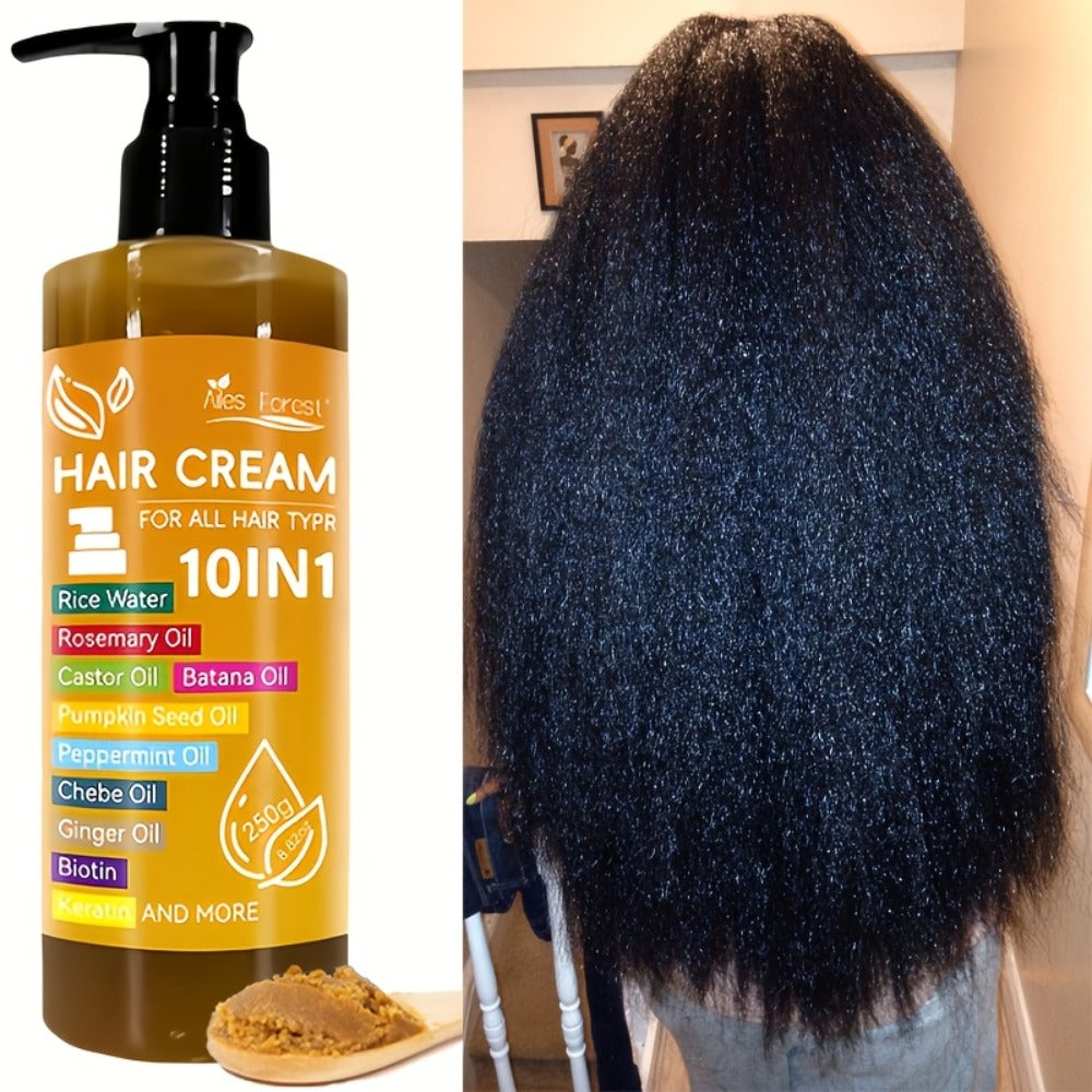 10-In-1 Hair Essence - High Permeability Hair Care Film, Containing Batana Oil, Rosemary Oil, Castor Oil, Biotin, Keratin, Ginger, Scallop Oil, Mint, Pumpkin Seeds And Rice Water, to Dry And Damaged Hair, Scalp Care, Make Hair Look Thicker