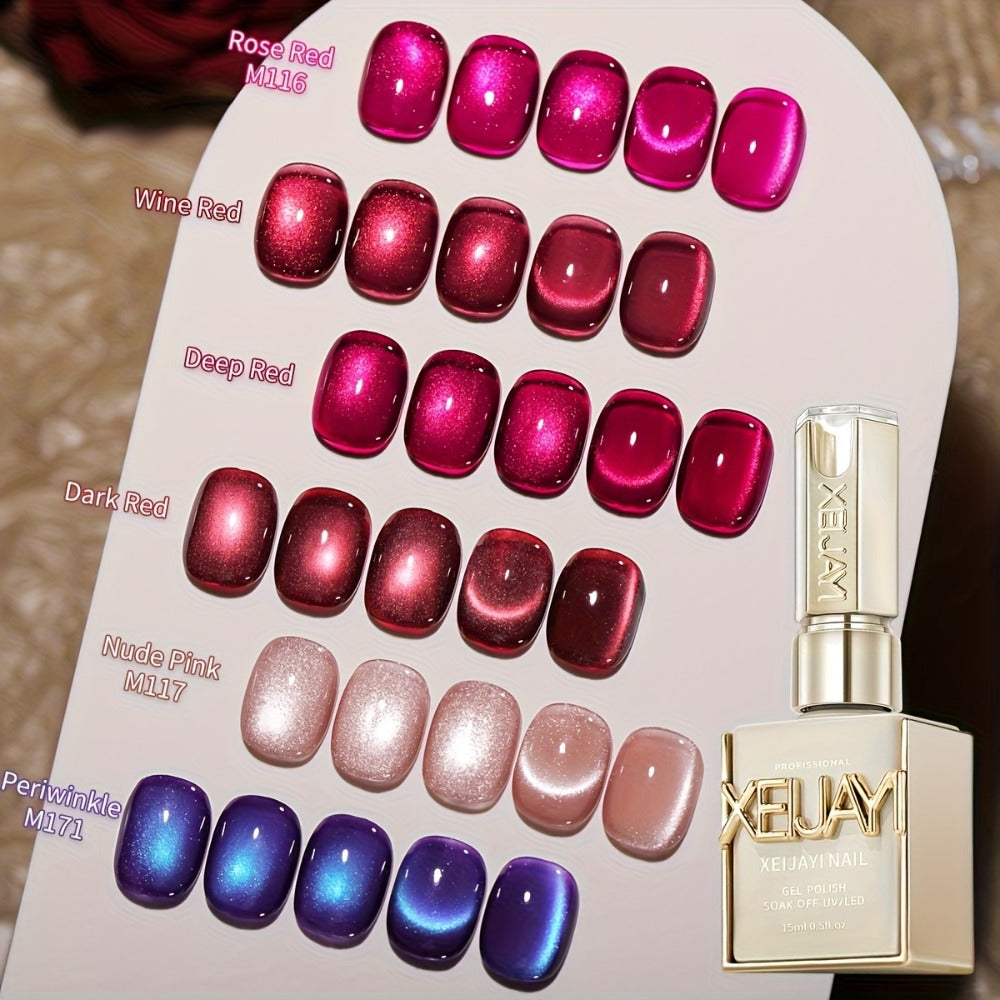Cat Eye Nail Trends 2025 Holographic Nail Art 6pcs/Set 0.51oz Reflective Cat's Eye Magnetic Nail Gel Soaking LED Gel Salon Female Nail Art Tools Fashion Nail Gel