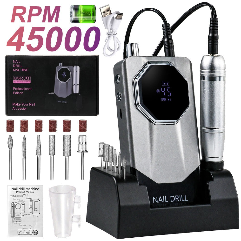 45000RPM Electric Nail File Kit | Portable Nail Drill for Acrylic Nails Gel Polishing Removing, Professional Rechargeable Electric Nail E File Kit for Manicure Salon Home, USB Powered, LCD Display, Brushed Motor, Plastic Material