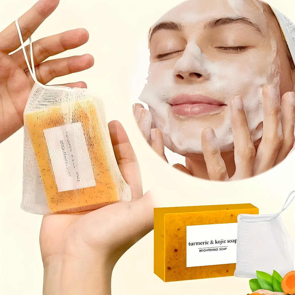 6/12/18pcs Handmade Cold - Processed Turmeric, Lemon & Kojic Acid Soaps For Cleansing - ForFace & Body -Foaming Net Included+Dopamine Bath Ball+ Swab+Towel. Deeply Cleanses, Hydrates, And Suits All Skin Types. Free Gift Of Four Tools.Bye, Dirt!