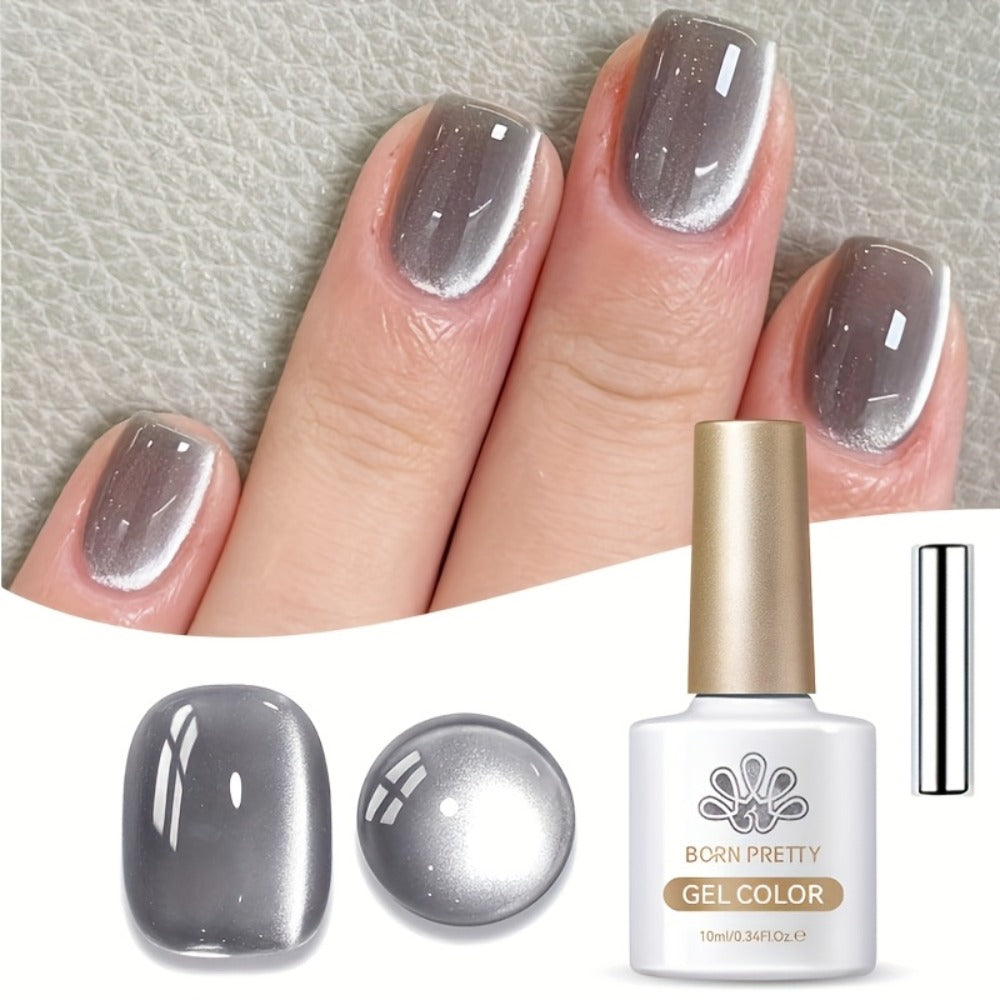 BORN PRETTY 0.34oz High Gloss Smoky Ash Cat Magnetic Gel Nail Polish Shining Long Lasting Semi Permanent Soak Off LED Lamp Varnish Nail Supplies Manicure Nail Art Salon
