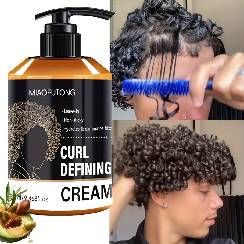Curl Defining Cream for Men — Leave-In Styling Cream with Moroccan Argan Oil, Coconut Oil & Shea Butter, Bouncy Frizz-Free Waves, Long-Lasting Moisture & Hold, 280ml Hair Styling Treatment