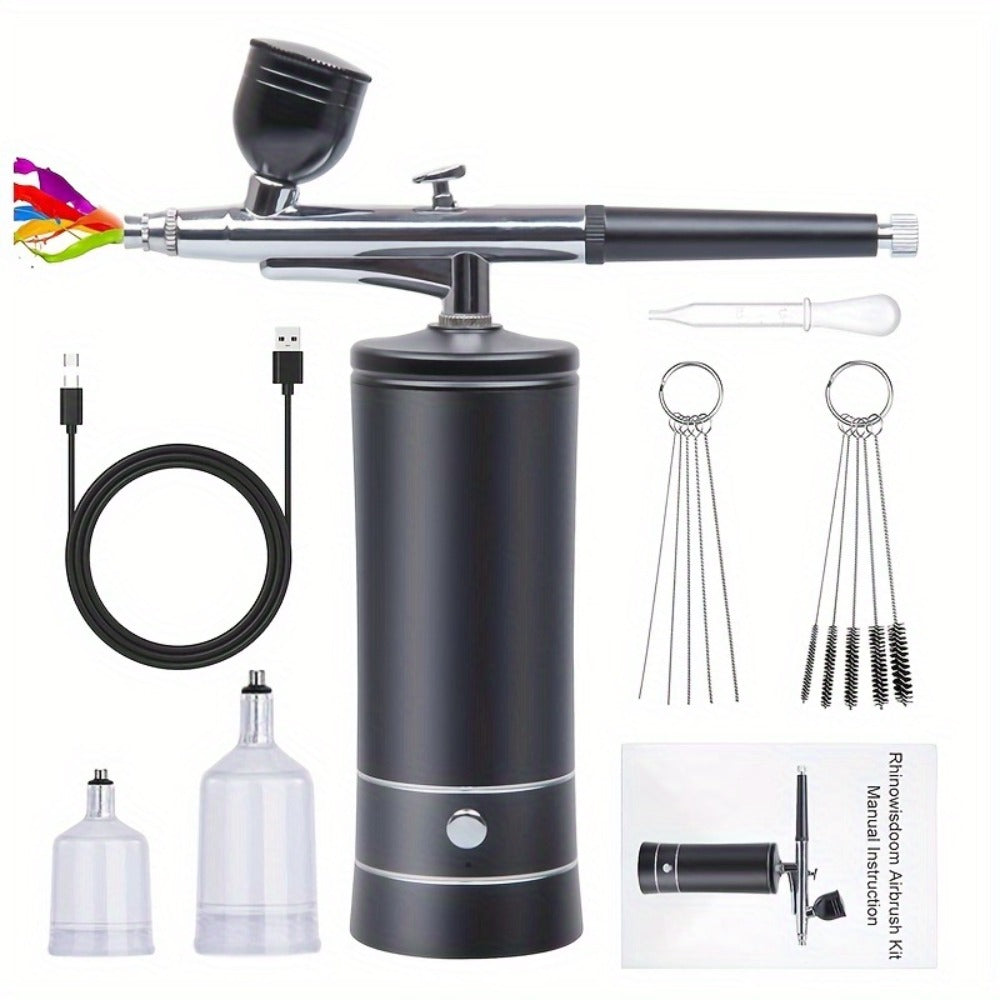 Airbrush Kit Including a Compressor, Featuring a Handheld Airbrush Gun with a 0.3Mm Nozzle, Designed for Portable Use in Painting, Tattooing, Nail Art, Model Painting, Makeup, And Cake Decoration