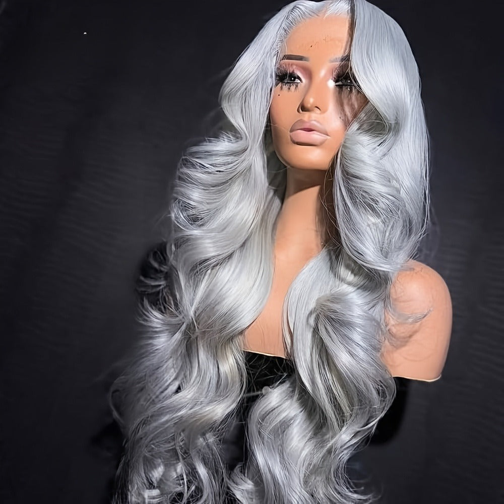 HD Lace Front Wig Long Wavy Synthetic 13x4 200% Density Glueless Pre-Plucked Ombre Blonde Blue Mixed Color Women Party 32 Inch