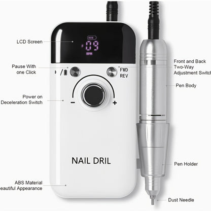 Professional Nail Drill 45000 RPM Rechargeable Electric Nail File Kit Low Noise with Drill Bits & Sanding Bands Manicure Pedicure Polishing Set for Salon Home