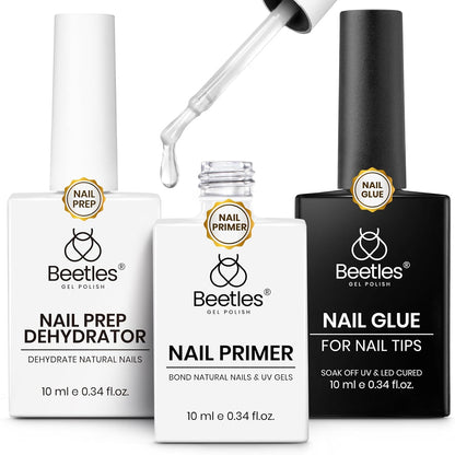 Nail Glue and Dehydrator Kit 3Pcs Professional Acid-Free HEMA-Free Gel Nail Bond Primer Prep Set for Press On Nails Nail Tips Extensions Gel Manicure Long Lasting Adhesion Gift for Women