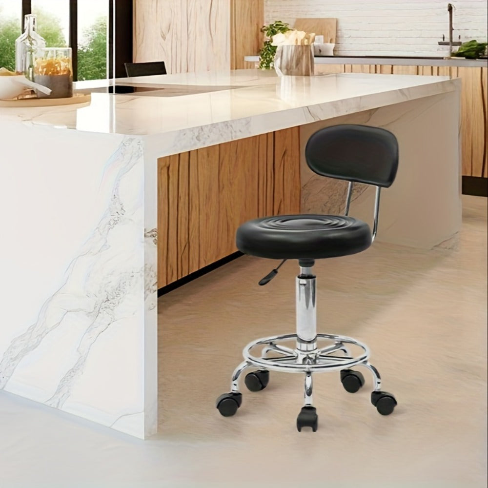 Round Shape Adjustable Salon Stool with Back And Line Black