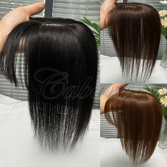 5X9 Real Human Hair Topper Wigs with Bangs for Women, Natural Black, Dark Brown, Straight Hair, Increase Hair Volume & Covering White Hair, Enhance Temperament, Suitable for Various Occasions