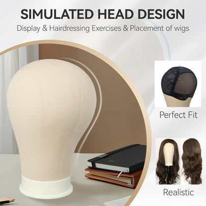 Canvas Mannequin Head for Wig Making with Stand — 21 22 23 24 Inch Set with Needles & Wig Caps, Holes for Styling Headbands, Ideal for Lace Wig Making Display Practice Salon