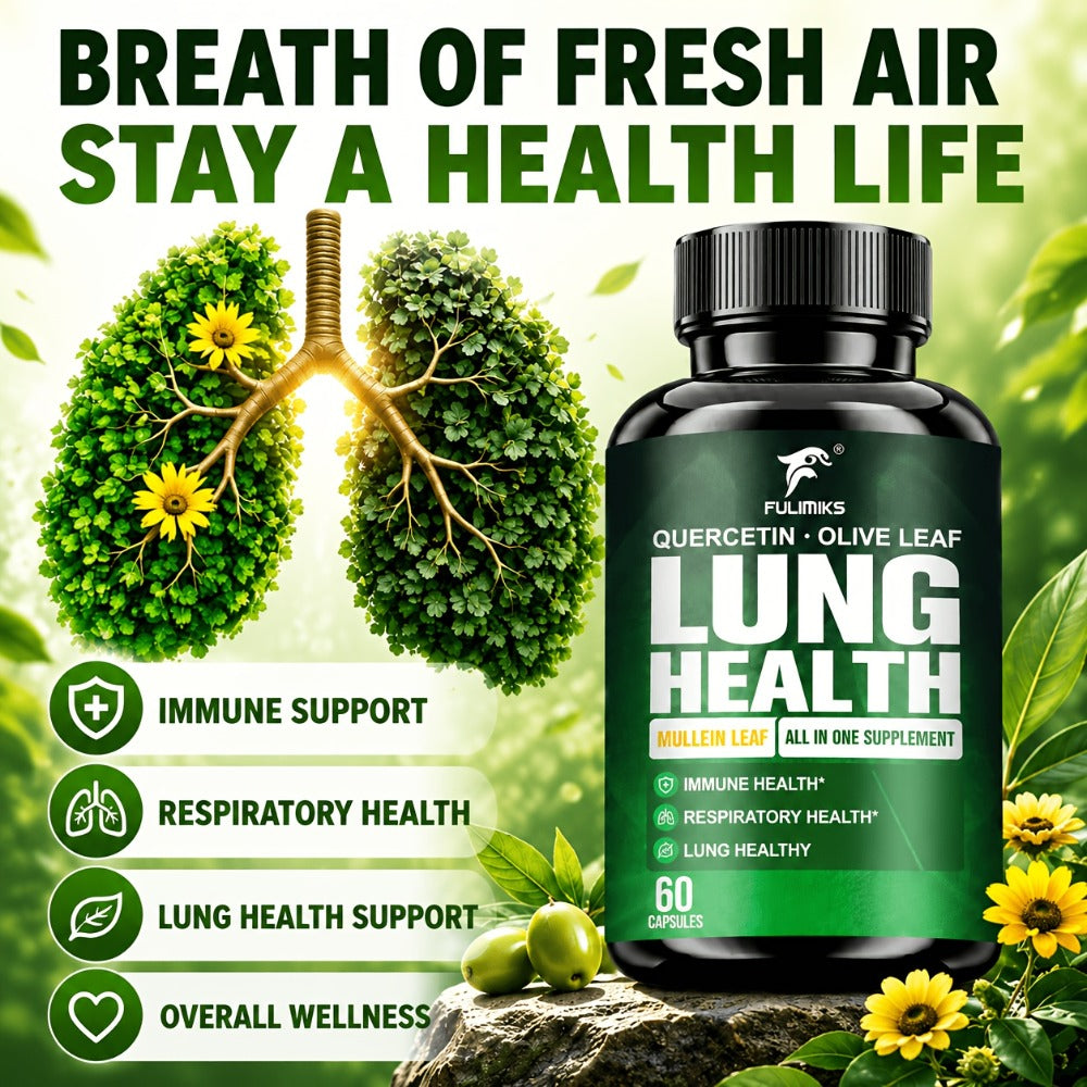 Lung Health Supplement Capsules, with Mullein Leaf, Olive Leaf Extract, for Respiratory & Lung Health, Immune Support, Day & Night Use, Family Wellness Gift