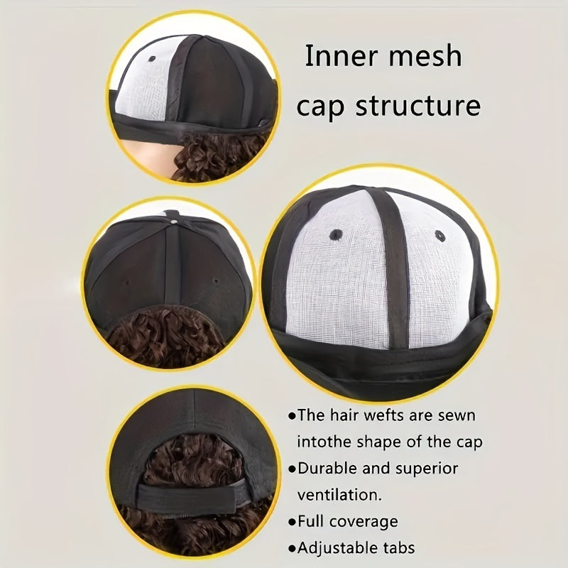 Elegant Women'S Baseball Cap Wig with Long Afro Kinky Curls, Synthetic High-Temperature Fiber Hairpiece with Adjustable Elastic Net Cap, Versatile Styling for All - Black Hat+Wig Combo
