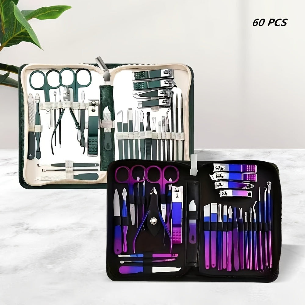 9/18/30/60pcs Manicure Set | Gradient Purple-Blue, Black, Pink, Dark Green Options | Professional Nail Clipper & Pedicure Kit | Portable Travel Grooming Tools For Cuticle Trimming & Nail Care | Ideal Valentine'S Day & Spring Festival Gift For Her