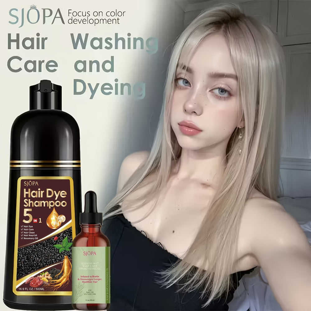 Hair Coloring Shampoo 5-in-1 Herbal Formula with Rosemary Oil - 100% Gray Hair Coverage Long Lasting Moisturizing Unisex Color Shampoo Set Black Brown Purple Red White Multi Color 500ml