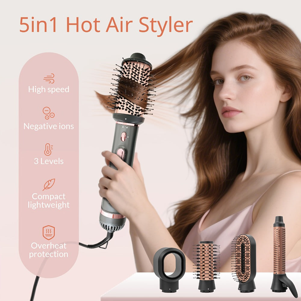 Professional Multi-Functional Hot Air Brush, Negative Ion Tech For Frizz-Free Hot Air, Hair Dryer Brush And Styler, Air Styling Brush Combines, Curling Iron, Massage Straightening Brush, Multiple Temperature & Wind Speed Settings