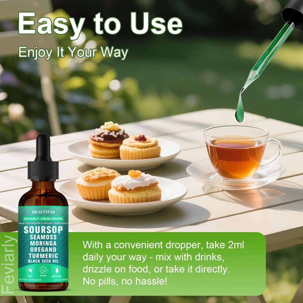 Soursop Liquid Drops | Soursop Bitters Liquid Drops 10in 1 with Sea Moss, Moringa, Turmeric, Black Seed Oil, Oregano, Ashwagandha | Herbal Extracts for Overall Health Supports