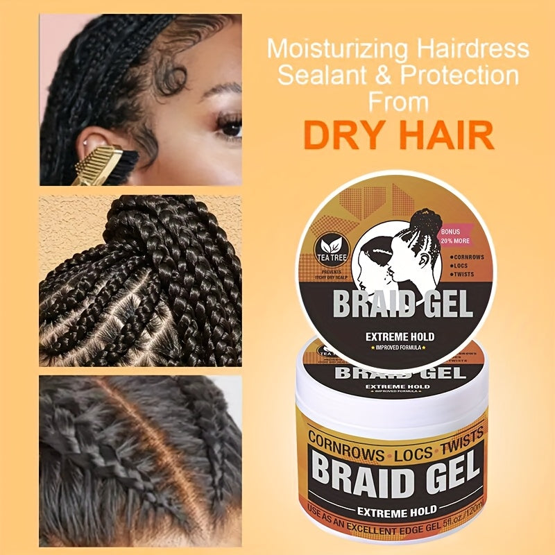 Braid Gel Extreme Hold, Anti-Frizz-Edge Control Hair Wax Pomade - Anti-Frizz Extra Hold Gel for Braids, Locs, Twists & Strong Styles - Moisturizing, Sleek End, Frizz Control Refresh, Braiding Additions, Sleek Style Gel, Moisturizing Gel