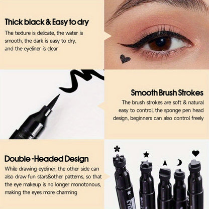 Eyeliner Stamp Pen Double-Ended 8 Styles - Quick Dry Waterproof Liquid Eyeliner in Red & Black, Lazy Wing Liner for Precise Effortless Eye Makeup