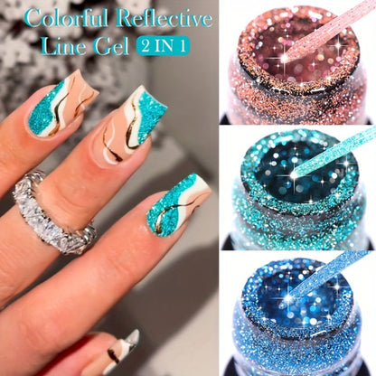 Glitter Liner Nail Art Gel 5ml - Super Reflective Glitter Eyeliner Gel Polish with Ultra Fine Brush Tip for Stripe Line & Detail Nail Art - Long Lasting UV LED Nail Art Drawing Gel
