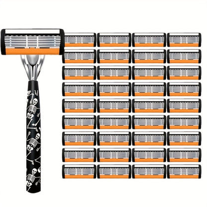 Safety Razor for Men - 7-Layer Stainless Steel Blades, Non-Slip Metal Handle, Classic Double Edge Razor for Beard & Mustache Grooming, Multiple Handle & Blade Pack Options