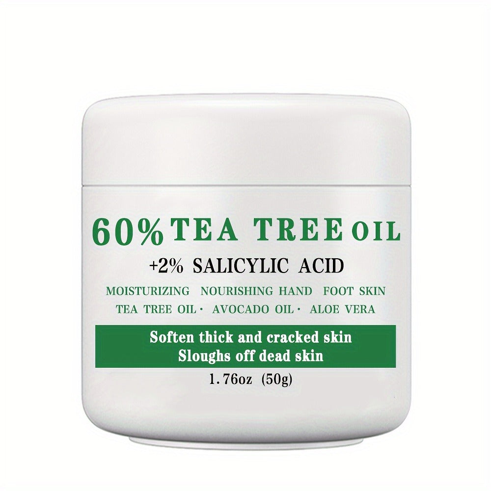 [Christmas Gift] 60% Tea Tree Oil Foot Cream with 2% Salicylic Acid, 1. 76oz (50g), Moisturizing Foot Balm for Dry, Rough, Cracked Beige, Aloe Vera & Mint Infused, Nourishing Hand & Foot Care Gift, Perfect Christmas Gift