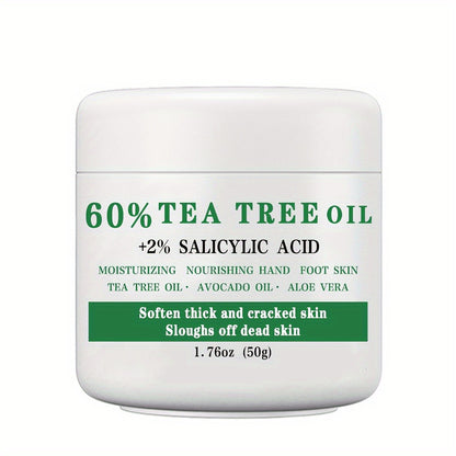 Tea Tree Oil Foot Cream 50g - 60% Tea Tree Oil & 2% Salicylic Acid Moisturizing Foot Balm for Dry Cracked Heels, Aloe Vera & Mint Infused Nourishing Foot Care