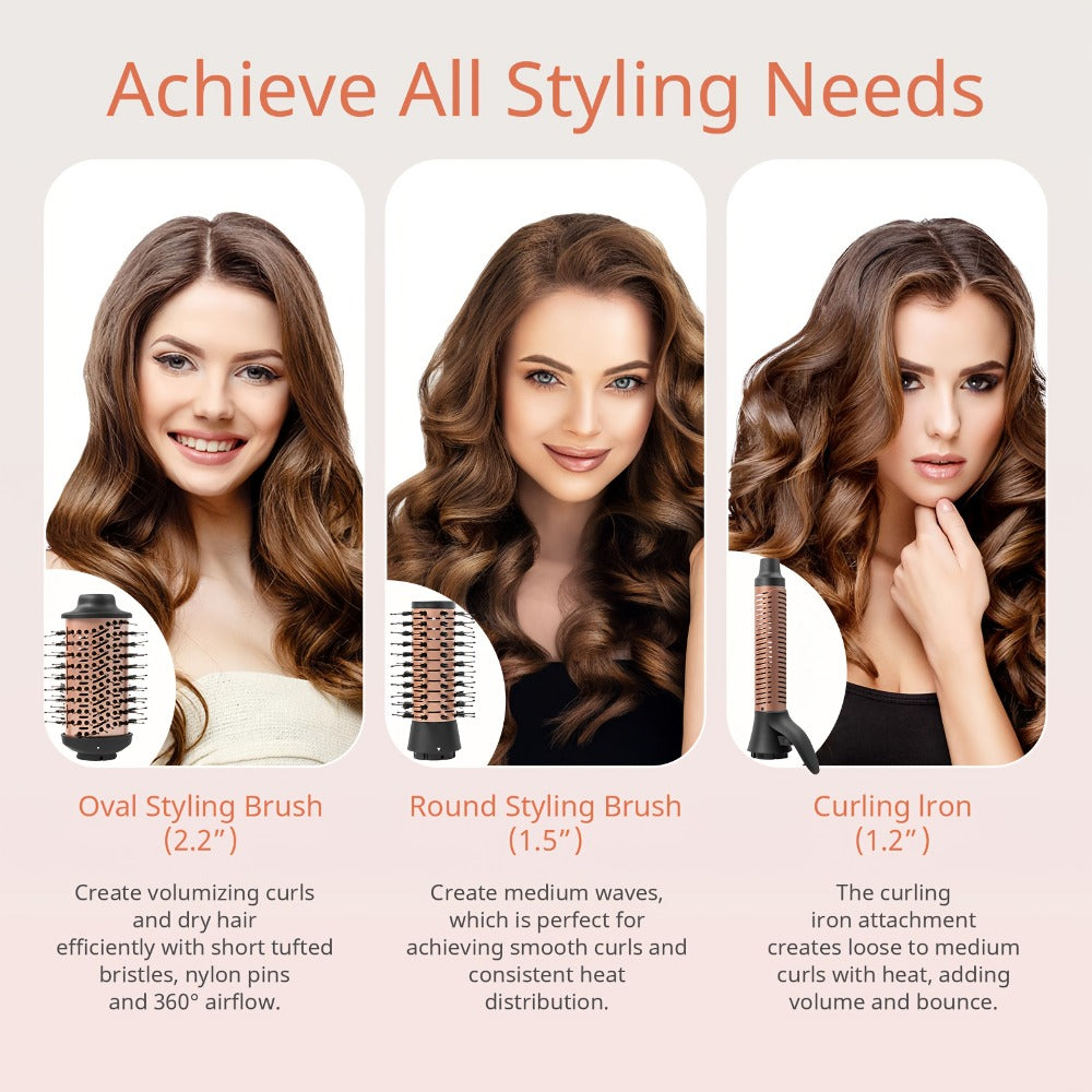 Professional Multi-Functional Hot Air Brush, Negative Ion Tech For Frizz-Free Hot Air, Hair Dryer Brush And Styler, Air Styling Brush Combines, Curling Iron, Massage Straightening Brush, Multiple Temperature & Wind Speed Settings