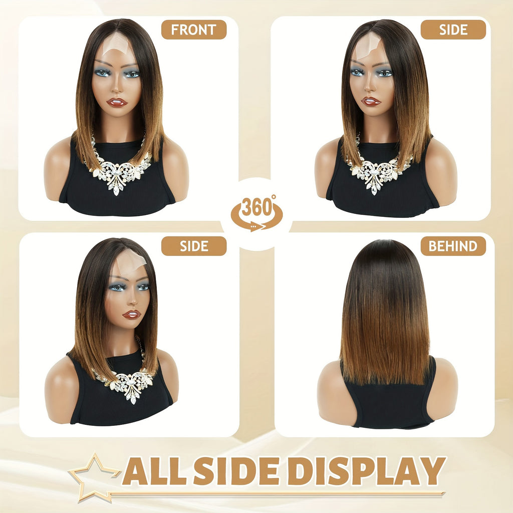 Black And Brown U Part Lace Bob Wigs 13*2 Ombre Brown Bob Front Wig 12 Inch Straight Hair Wigs Lace Front Synthetic Hair Wigs Merry Christmas Hair