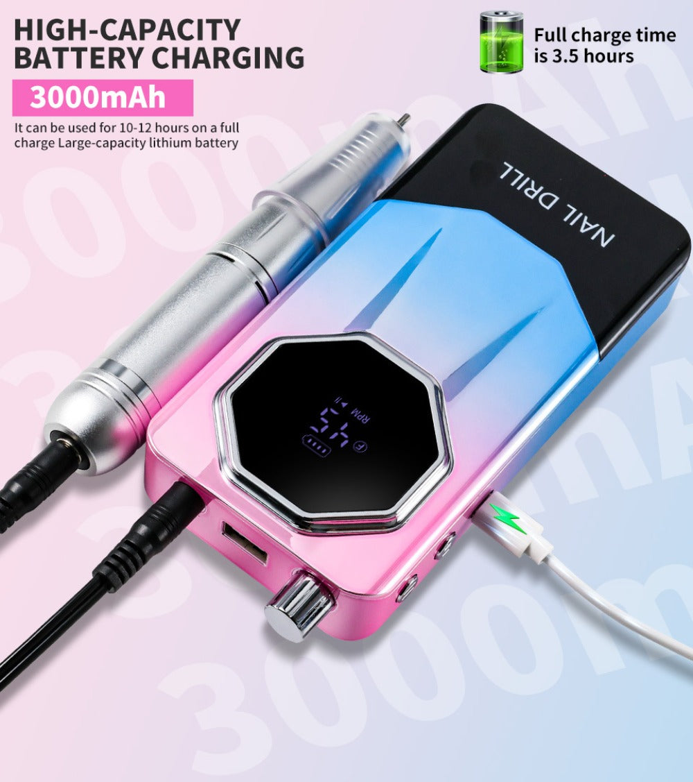 45000RPM Electric Nail File Kit | Portable Nail Drill for Acrylic Nails Gel Polishing Removing, Professional Rechargeable Electric Nail E File Kit for Manicure Salon Home, USB Powered, LCD Display, Brushed Motor, Plastic Material