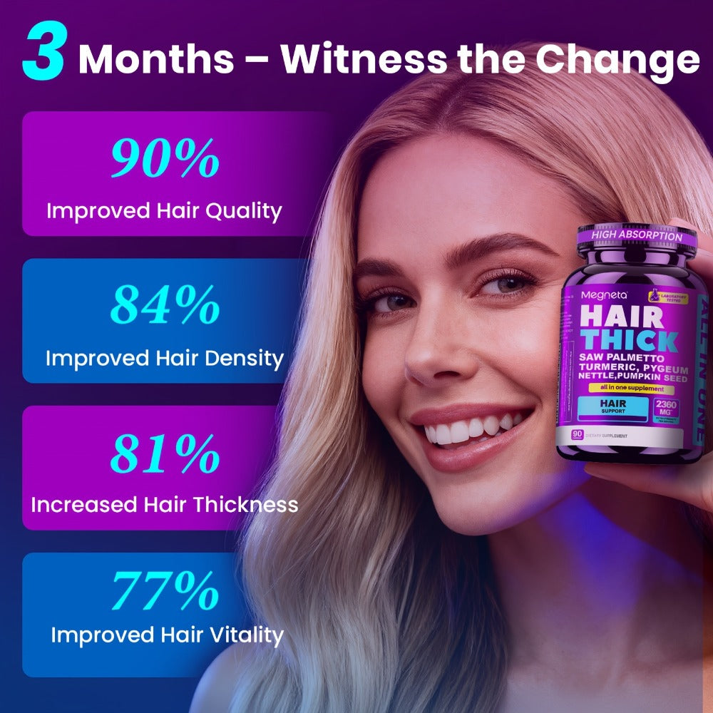 Hair Thick Supplements -Hair Density & Strength, Scalp Coverage & Hair Volume, Nourishes Thinning & Loss | Biotin, Collagen Peptide, Saw Palmetto, Vitamin C, D3, E & Hyaluronic Acid, Amino Acids Complex | Stomach-Friendly Formula, 90pcs