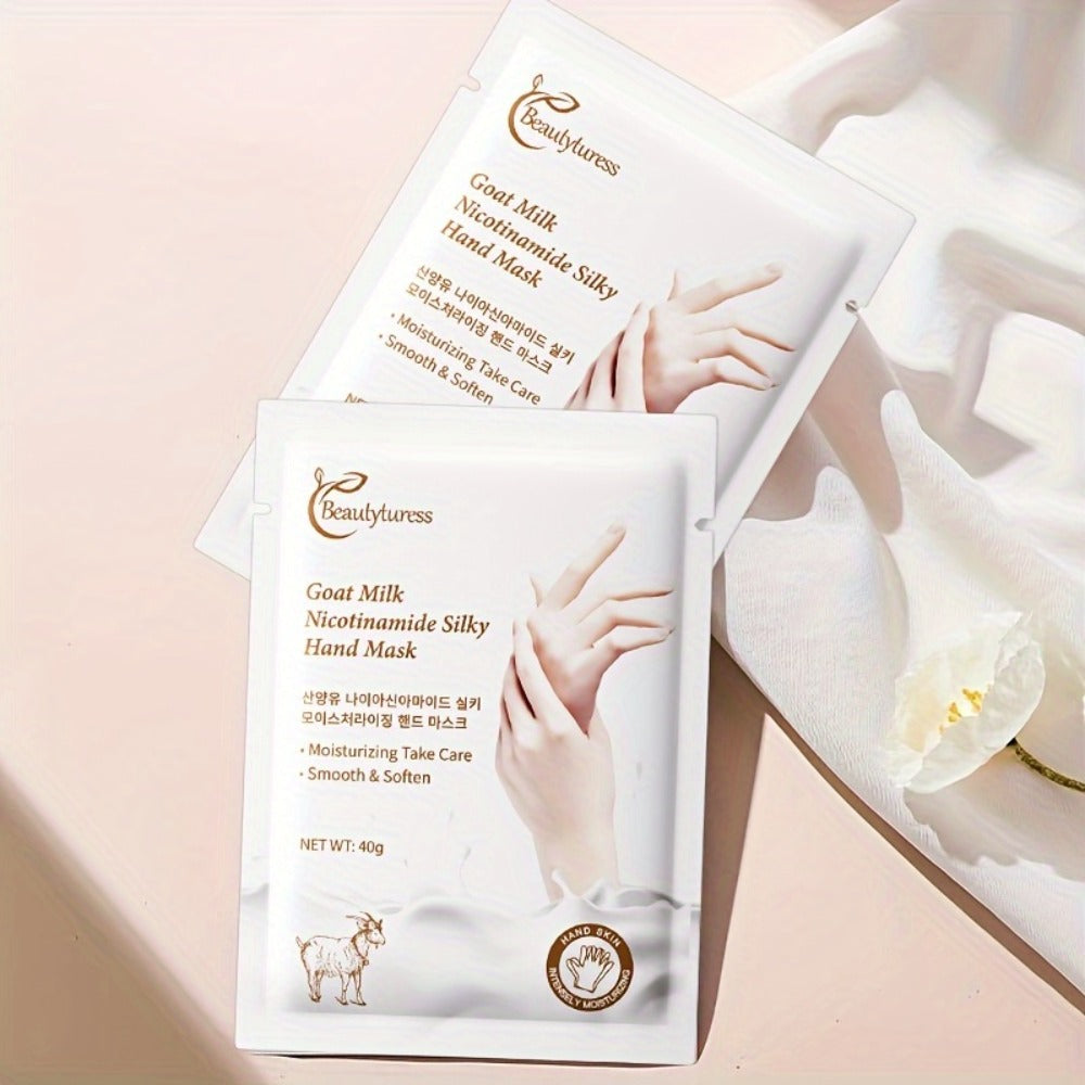 Goat Milk & Nicotinamide Hand Masks - 20 Pairs, Hypoallergenic, Moisturizing, Glycerin-Infused, Unscented, for Smooth & Soft Hands