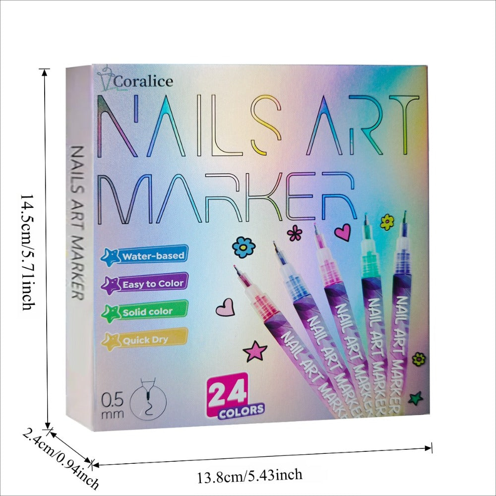1Set 24-Color Nail Art Pens, Nail Art Pen, 3D Doodle Nail Art Pen, Nail Art Pen Set, Quick Drying, Suitable for Home And Salon, Details And Design