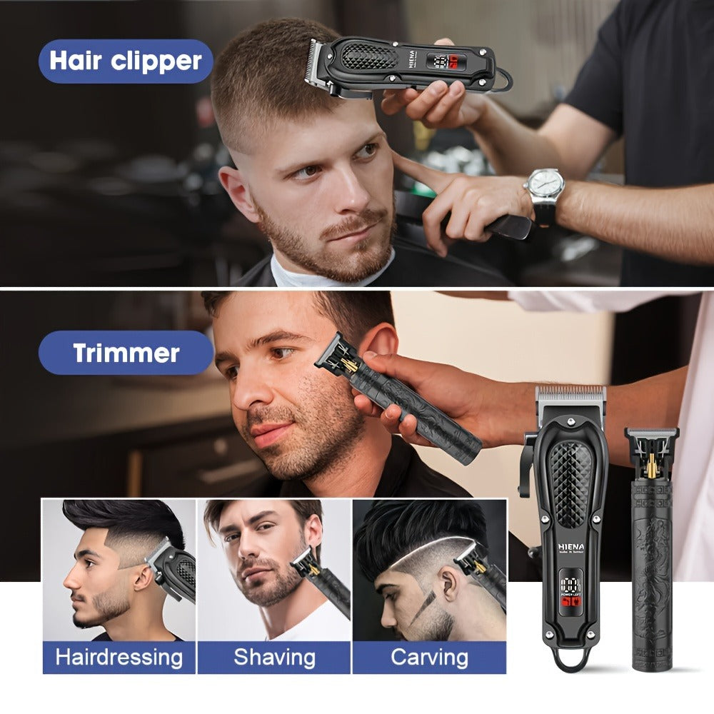Golden Hair Cutting 1/3pcs Set, Men'S Grooming Kit. USB Rechargeable, LCD Display. Includes 1 Black And Golden Professional Hair Clipper + 1 Golden Men'S Razor + 1 Golden T-Blade Trimmer + 8 Guide Combs + 3 Cleaning Brushes + 1 Comb