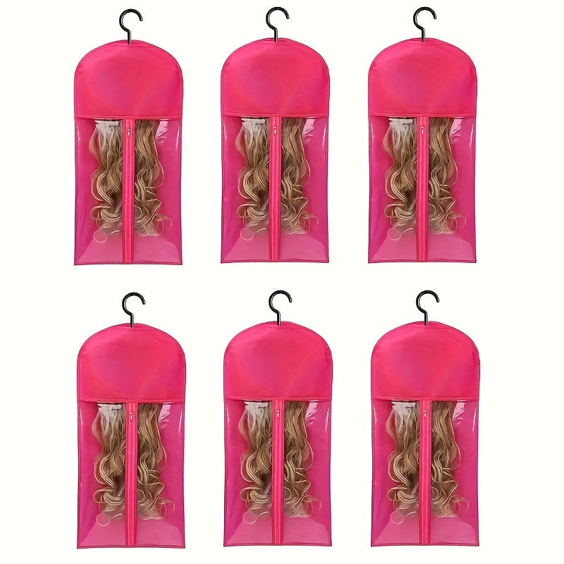 [Durable Wig Storage Bags] 6pcs Durable Wig Storage Bags with Hangers - Hair Extension Organizer for Multiple Wigs & Accessories