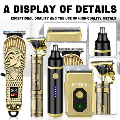 Hair Clipper & Beard Trimmer Set for Men – USB Rechargeable Barber Kit with LCD Display | Professional Home Grooming Bundle, Cordless Hair Clippers & Trimmer Combo | Gift for Men – 2pcs or 4pcs