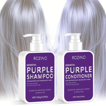 Purple Shampoo and Conditioner Set 2PCS - Toning Brass Neutralizer for Blonde, Silver & Platinum Hair - Strengthens Roots, Improves Shine & Flexibility, Color-Treated Hair Care
