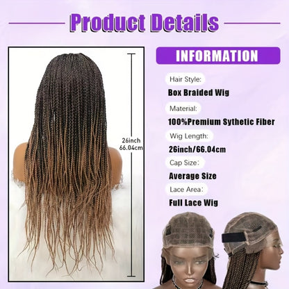 Knotless Box Braid Wig for Women — 360° HD Full Lace Synthetic Lace Front, Handmade Faux Locs, 26 & 38 Inch, Protective Style, Multiple Colors, All Ethnicities