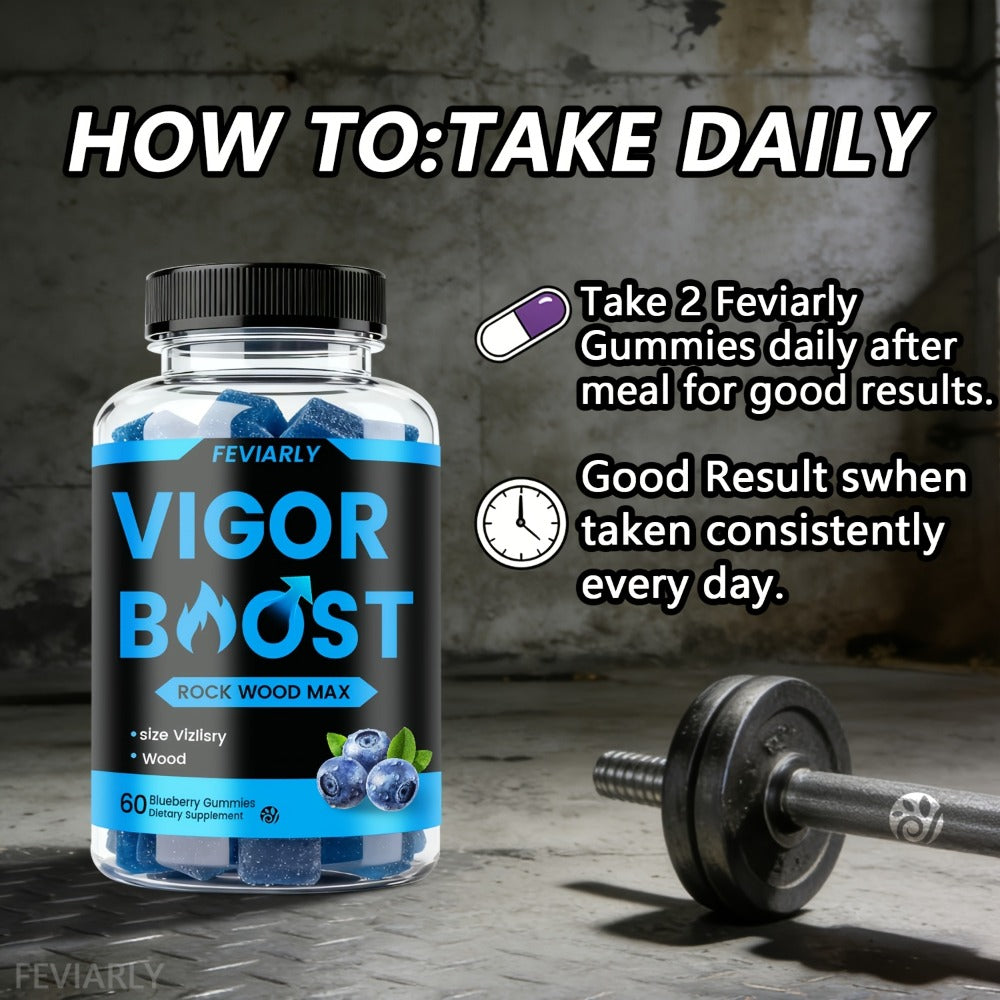 Vigor Gummies, for Male Booster, Vigor Long Gummies, Male Potence - Blue Chew for Men, Fast Acting Supplement for Men+Drive, ROCK Wood Supplement, Size, with Zinc, Shila Maca, Rock Hard, Blueberry Flavor-60 Gummies