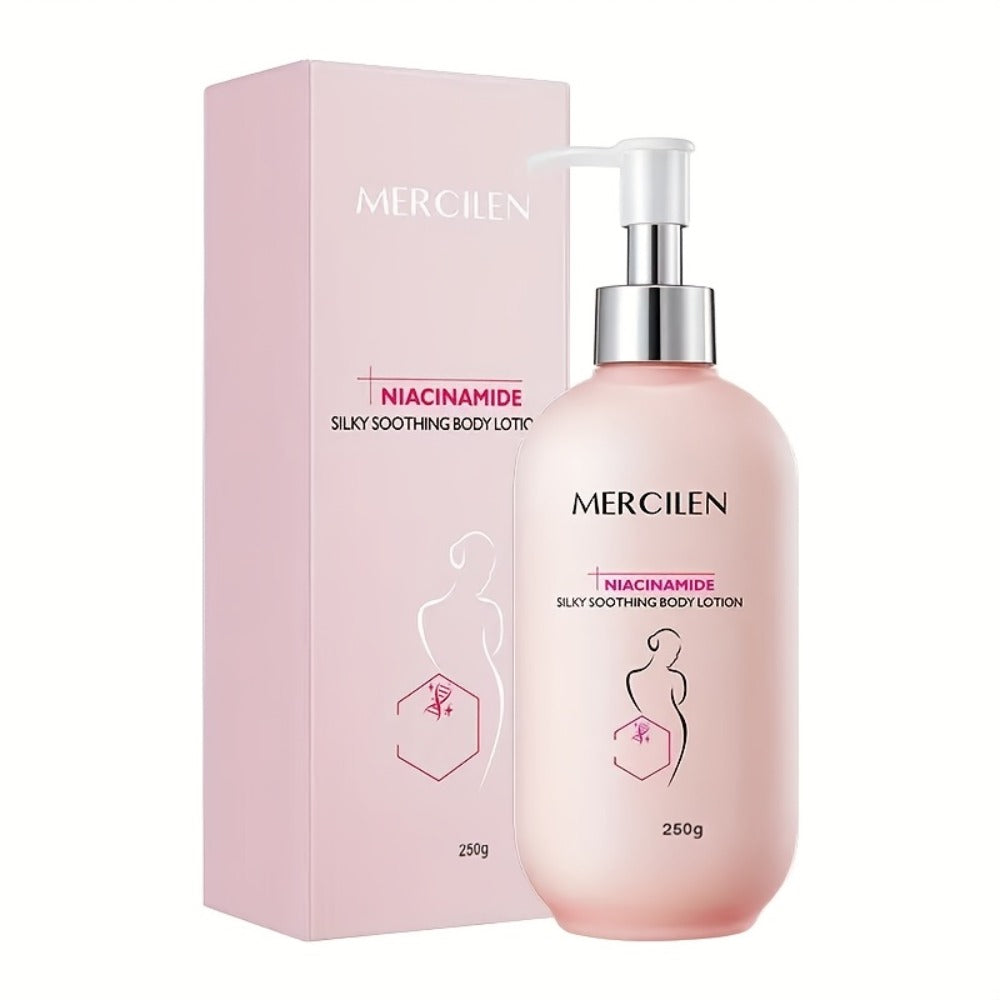 MERCILEN Niacinamide Silky Body Lotion, Moisturizing Formula, Light Beige Hydration, Smooth Light Beige Feel, 8.45oz Can Moisturize Light Beige. The Ingredients Are Mild And Suitable for All Light Beige Types