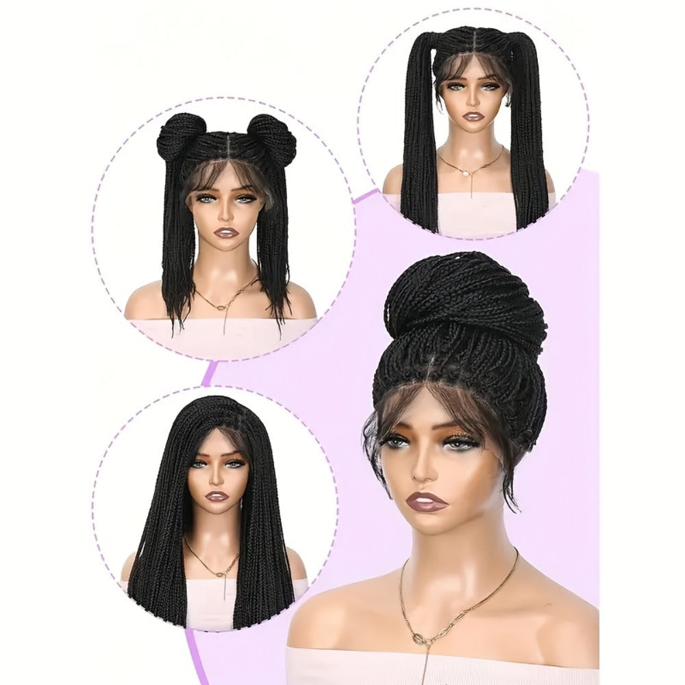 Box Braids Wig 360 Full Lace Front and Back Knotless Braided Wig 30 Inch for Women Natural Hairline High Temperature Fiber Wedding Party Daily Wear Multiple Colors