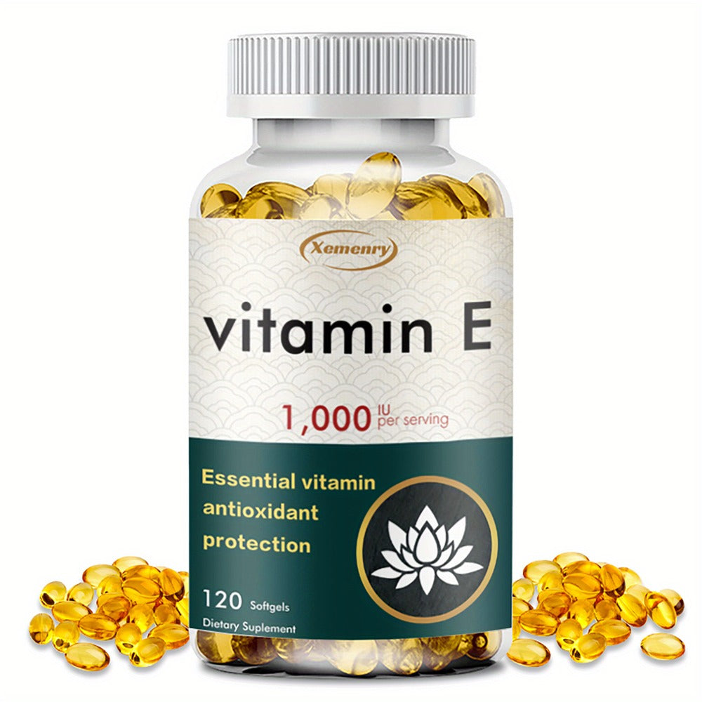 Vitamin E 1000IU - Immune Support, Promotes Hair, Skin, Nails, Eye Health, Gluten-Free Antioxidant Supplements - 120pcs