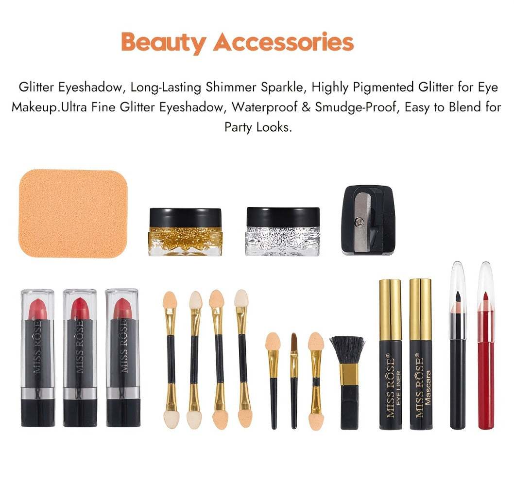Makeup Kit for Women 58 Colors All-in-One Professional Set with Mirror - Eyeshadow Compact Powder Blusher Lipstick Eyeliner Mascara Eyebrow Pencil Glitter Gel Complete Makeup Gift Set for Girls