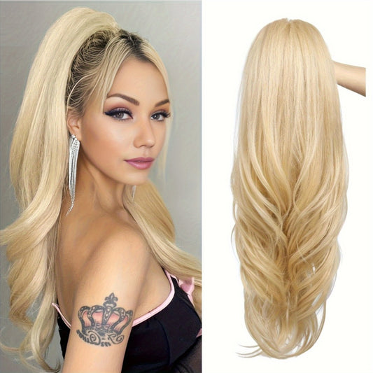 [Synthetic Ponytail Extensions] Drawstring Ponytail Blonde Synthetic Pony Tails Hair Clip In Ponytail Hair Extensions Black Ponytail Extension, Drawstring Ponytail For Women Layered Long Wavy Pony Tails Hair Extensions, Synthetic Hair Extensions Ponytail